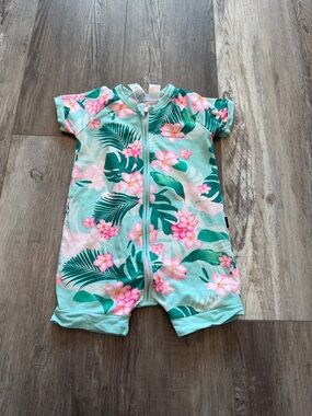 Bonds Tropical Floral Zip Romper - Mint & Pink